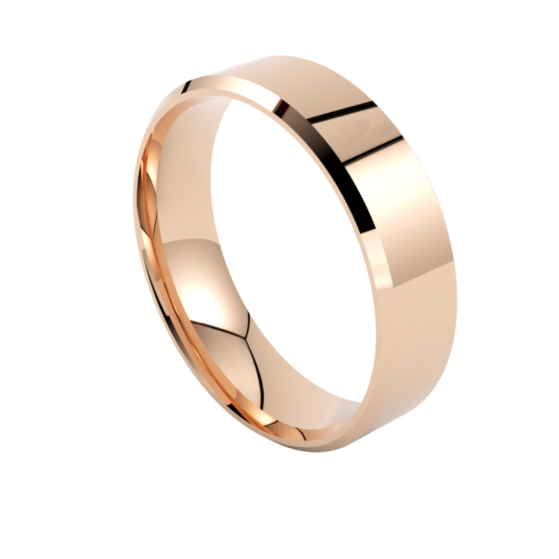 Płaska fazowana obrączka z różowego złota szerokość 6 mm